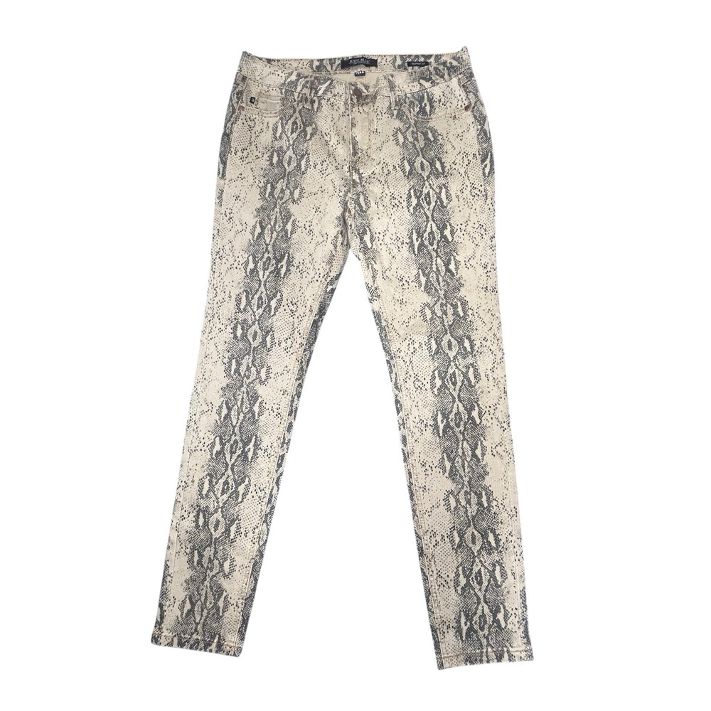 Judy‎ Blue Skinny Fit Snakeskin Print Jeans Tan Gray Rocker Edgy Womens 11/30